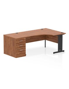 Dynamic Impulse 1600mm Right Crescent Office Desk Walnut Top Cable Managed 800 Deep Desk High Pedestal I004505