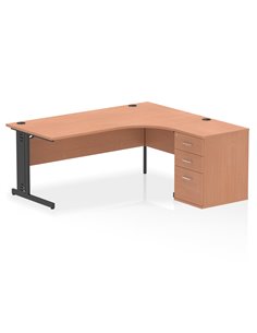 Dynamic Impulse 1800mm Right Crescent Office Desk Beech Top Cable Managed 600 Deep Desk High Pedestal I004506