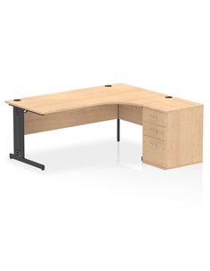 Dynamic Impulse 1800mm Right Crescent Office Desk Maple Top Cable Managed 600 Deep Desk High Pedestal I004508