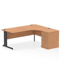 Dynamic Impulse 1800mm Right Crescent Office Desk Oak Top Cable Managed 600 Deep Desk High Pedestal I004509