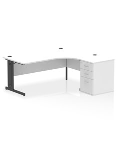 Dynamic Impulse 1800mm Right Crescent Office Desk White Top Cable Managed 600 Deep Desk High Pedestal I004510