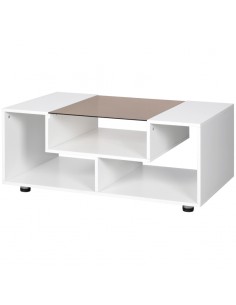 Homcom Modern Coffee Table with Tempered Glass Top, 3-Tier Storage Shelves, White