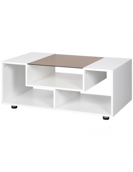 Homcom Modern Coffee Table with Tempered Glass Top, 3-Tier Storage Shelves, White - pic 7389 | FastDaddyshop
