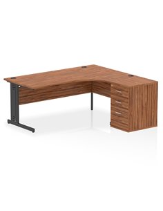 Dynamic Impulse 1800mm Right Crescent Office Desk Walnut Top Cable Managed 600 Deep Desk High Pedestal I004511