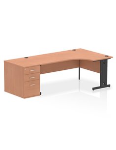 Dynamic Impulse 1800mm Right Crescent Office Desk Beech Top Cable Managed 800 Deep Desk High Pedestal I004512