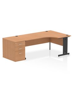 Dynamic Impulse 1800mm Right Crescent Office Desk Oak Top Cable Managed 800 Deep Desk High Pedestal I004515