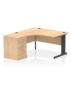 Dynamic Impulse 1400mm Left Crescent Office Desk Maple Top Cable Managed 600 Deep Desk High Pedestal I004520