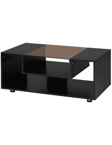 Homcom Modern Coffee Table with Tempered Glass Top, 3-Tier Storage Shelves, Black - pic 7390 | FastDaddyshop