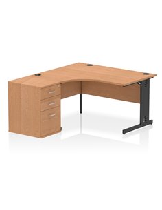 Dynamic Impulse 1400mm Left Crescent Office Desk Oak Top Cable Managed 600 Deep Desk High Pedestal I004521