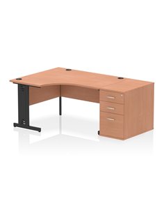 Dynamic Impulse 1400mm Left Crescent Office Desk Beech Top Cable Managed 800 Deep Desk High Pedestal I004524
