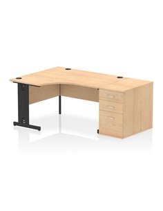 Dynamic Impulse 1400mm Left Crescent Office Desk Maple Top Cable Managed 800 Deep Desk High Pedestal I004526