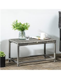 Outsunny Outdoor Rattan Coffee Table with Plastic Board Under the Full Woven Table Top, Mixed Grey 2