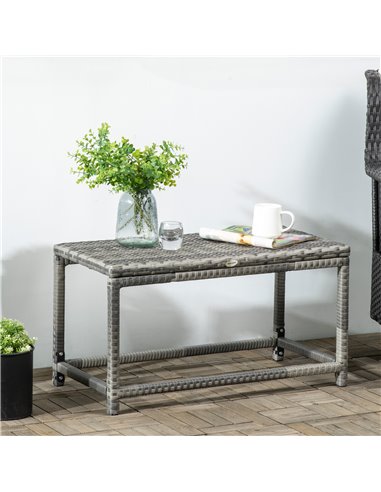Outsunny Outdoor Coffee Table, Garden PE Rattan Side Table with Plastic Board Under the Full Woven Table Top and X-Shape Support