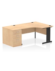 Dynamic Impulse 1400mm Right Crescent Office Desk Maple Top Cable Managed 800 Deep Desk High Pedestal I004538