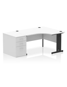 Dynamic Impulse 1400mm Right Crescent Office Desk White Top Cable Managed 800 Deep Desk High Pedestal I004540