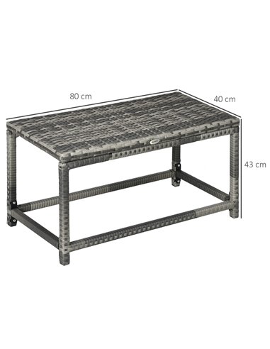 Outsunny Outdoor Coffee Table, Garden PE Rattan Side Table with Plastic Board Under the Full Woven Table Top and X-Shape Support