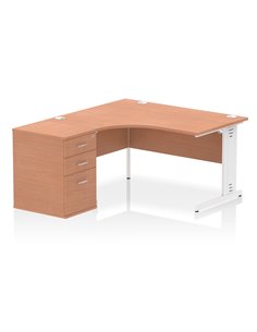 Dynamic Impulse 1400mm Left Crescent Office Desk Beech Top Cable Managed 600 Deep Desk High Pedestal I004588