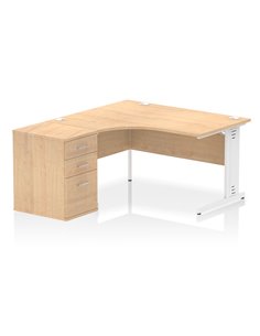 Dynamic Impulse 1400mm Left Crescent Office Desk Maple Top Cable Managed 600 Deep Desk High Pedestal I004590