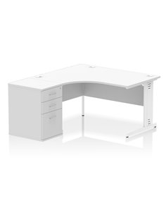 Dynamic Impulse 1400mm Left Crescent Office Desk White Top Cable Managed 600 Deep Desk High Pedestal I004592