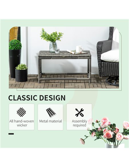 Outsunny Outdoor Coffee Table, Garden PE Rattan Side Table with Plastic Board Under the Full Woven Table Top and X-Shape Support - pic 7393 | FastDaddyshop