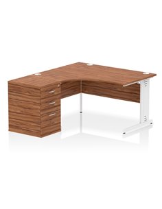 Dynamic Impulse 1400mm Left Crescent Office Desk Walnut Top Cable Managed 600 Deep Desk High Pedestal I004593