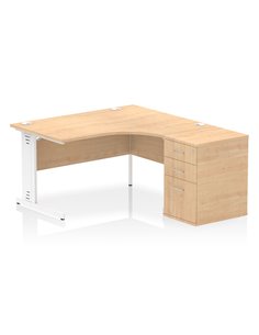 Dynamic Impulse 1400mm Right Crescent Office Desk Maple Top Cable Managed 600 Deep Desk High Pedestal I004596