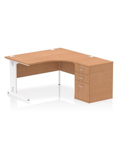 Dynamic Impulse 1400mm Right Crescent Office Desk Oak Top Cable Managed 600 Deep Desk High Pedestal I004597