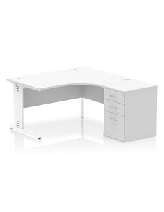 Dynamic Impulse 1400mm Right Crescent Office Desk White Top Cable Managed 600 Deep Desk High Pedestal I004598