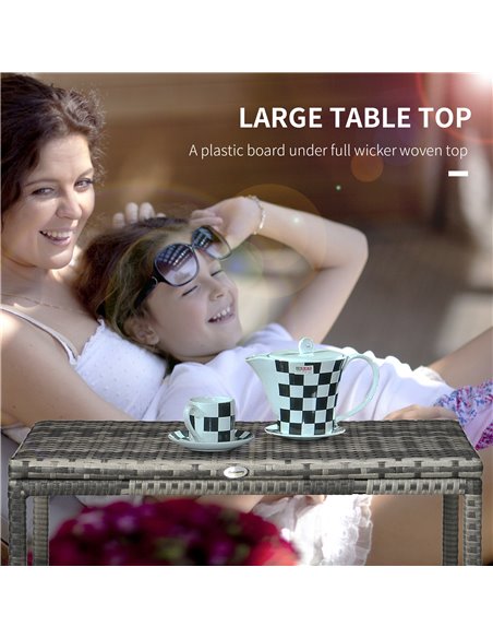 Outsunny Outdoor Coffee Table, Garden PE Rattan Side Table with Plastic Board Under the Full Woven Table Top and X-Shape Support - pic 7394 | FastDaddyshop