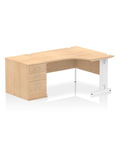 Dynamic Impulse 1400mm Right Crescent Office Desk Maple Top Cable Managed 800 Deep Desk High Pedestal I004608