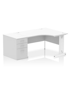 Dynamic Impulse 1400mm Right Crescent Office Desk White Top Cable Managed 800 Deep Desk High Pedestal I004610