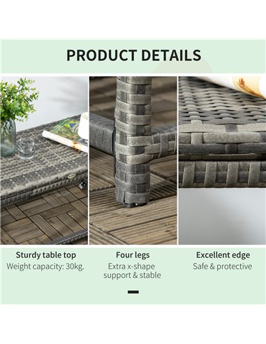 Outsunny Outdoor Coffee Table, Garden PE Rattan Side Table with Plastic Board Under the Full Woven Table Top and X-Shape Support