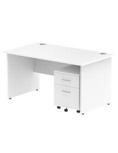 Dynamic Impulse 1400 x 800mm Straight Office Desk White Top Panel End 2 Drawer Mobile Pedestal MI000915
