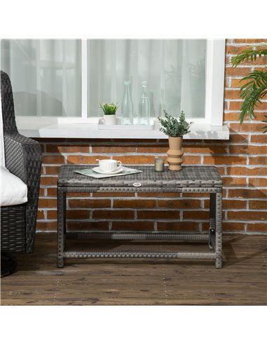 Outsunny Outdoor Coffee Table, Garden PE Rattan Side Table with Plastic Board Under the Full Woven Table Top and X-Shape Support