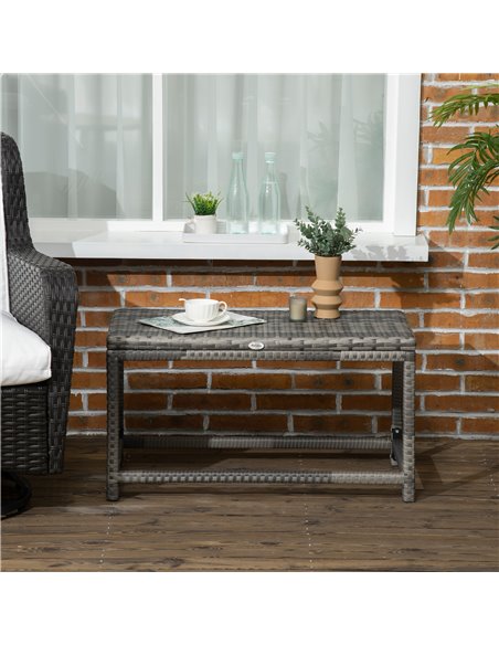 Outsunny Outdoor Coffee Table, Garden PE Rattan Side Table with Plastic Board Under the Full Woven Table Top and X-Shape Support - pic 7396 | FastDaddyshop