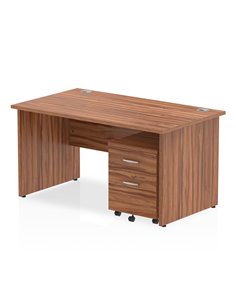 Dynamic Impulse 1400 x 800mm Straight Office Desk Walnut Top Panel End 2 Drawer Mobile Pedestal MI000919
