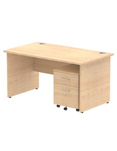 Dynamic Impulse 1400 x 800mm Straight Office Desk Maple Top Panel End 2 Drawer Mobile Pedestal MI000923