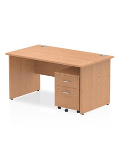 Dynamic Impulse 1400 x 800mm Straight Office Desk Oak Top Panel End 2 Drawer Mobile Pedestal MI000927