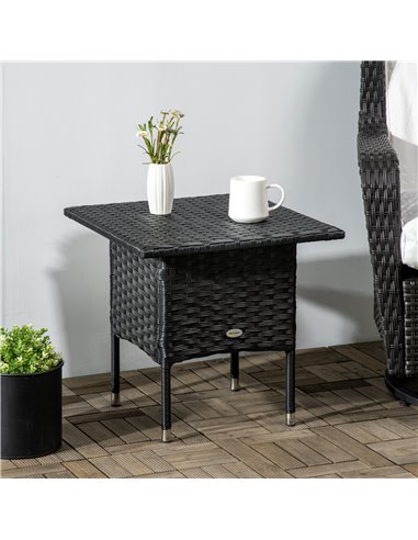 Outsunny Rattan Side Table, Outdoor Coffee Table, with Plastic Board Under the Full Woven Table Top for Patio, Garden, Balcony, 