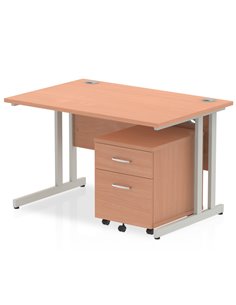 Dynamic Impulse 1200 x 800mm Straight Office Desk Beech Top Cantilever 2 Drawer Mobile Pedestal MI000950