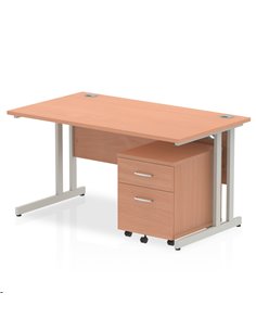 Dynamic Impulse 1400 x 800mm Straight Office Desk Beech Top Cantilever 2 Drawer Mobile Pedestal MI000951