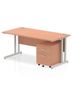 Dynamic Impulse 1600 x 800mm Straight Office Desk Beech Top Cantilever 2 Drawer Mobile Pedestal MI000952