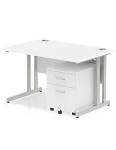 Dynamic Impulse 1200 x 800mm Straight Office Desk White Top Cantilever 2 Drawer Mobile Pedestal MI000954