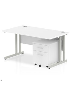 Dynamic Impulse 1400 x 800mm Straight Office Desk White Top Cantilever 2 Drawer Mobile Pedestal MI000955