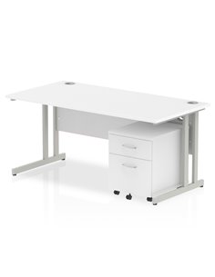 Dynamic Impulse 1600 x 800mm Straight Office Desk White Top Cantilever 2 Drawer Mobile Pedestal MI000956