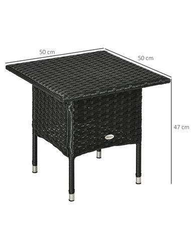 Outsunny Rattan Side Table, Outdoor Coffee Table, with Plastic Board Under the Full Woven Table Top for Patio, Garden, Balcony, 