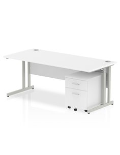 Dynamic Impulse 1800 x 800mm Straight Office Desk White Top Cantilever 2 Drawer Mobile Pedestal MI000957