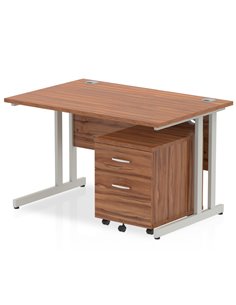 Dynamic Impulse 1200 x 800mm Straight Office Desk Walnut Top Cantilever 2 Drawer Mobile Pedestal MI000958