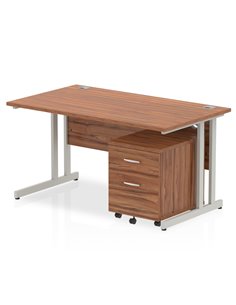 Dynamic Impulse 1400 x 800mm Straight Office Desk Walnut Top Cantilever 2 Drawer Mobile Pedestal MI000959