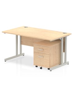 Dynamic Impulse 1400 x 800mm Straight Office Desk Maple Top Cantilever 2 Drawer Mobile Pedestal MI000963